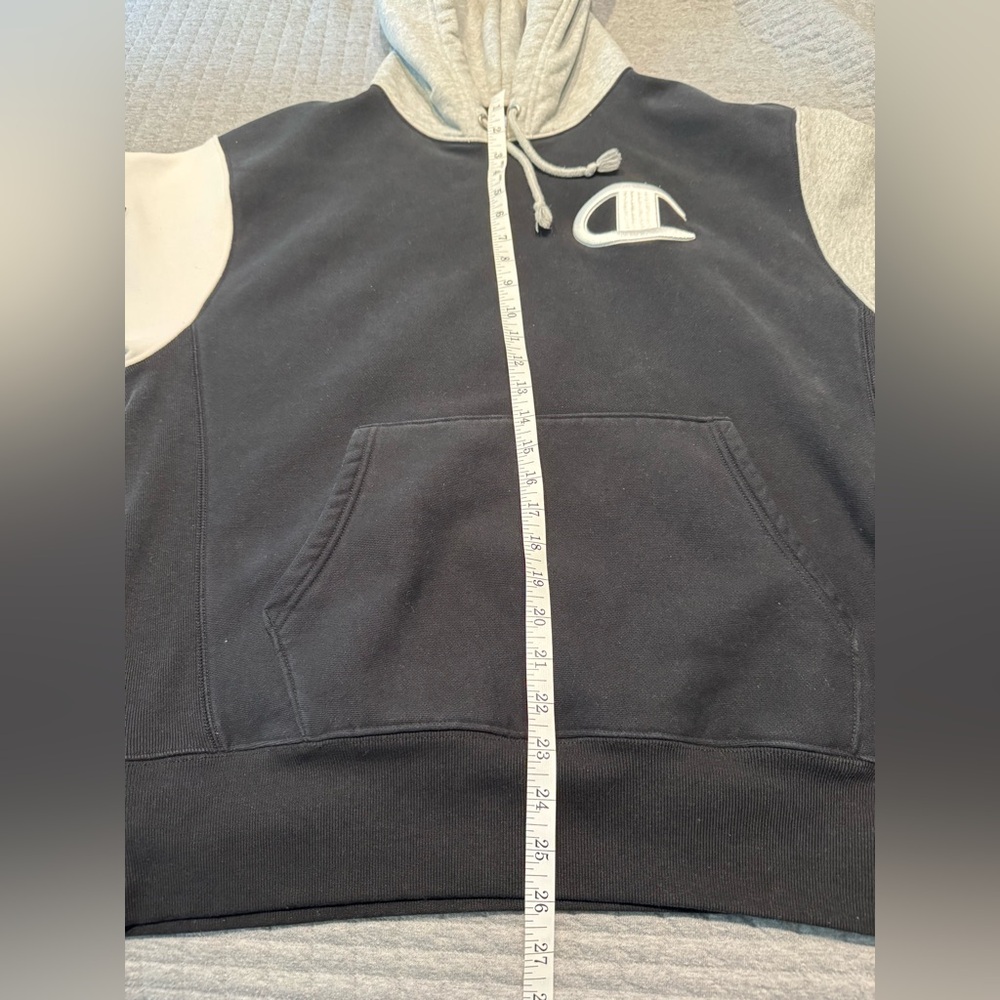 Champion Men's Reverse Weave Colorblock Black, Gray and White Hoodie. - Picture 10 of 12
